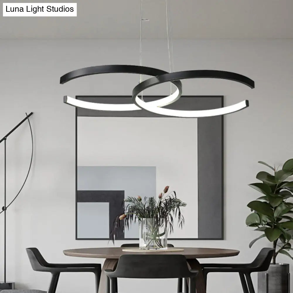 Modern Black/White 2 C-Frame Led Chandelier Pendant With Warm/White Down Lighting