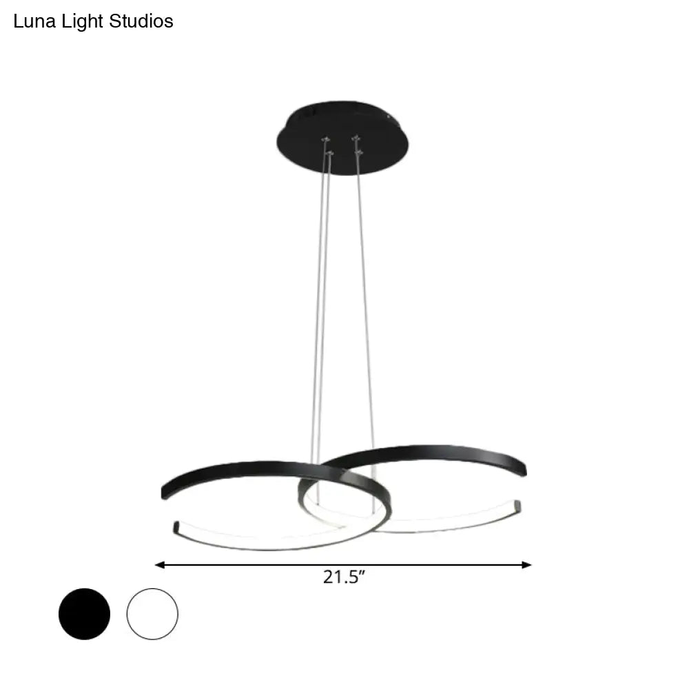 Modern Black/White 2 C-Frame Led Chandelier Pendant With Warm/White Down Lighting