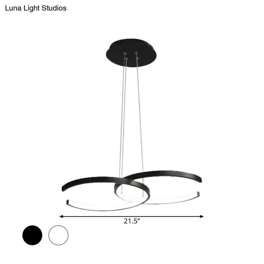 Modern Black/White 2 C-Frame Led Chandelier Pendant With Warm/White Down Lighting