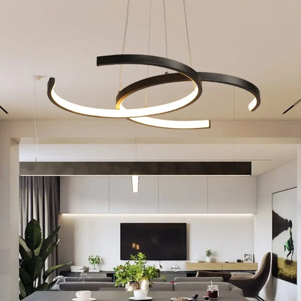 Modern Black/White 2 C-Frame Led Chandelier Pendant With Warm/White Down Lighting Black / Warm