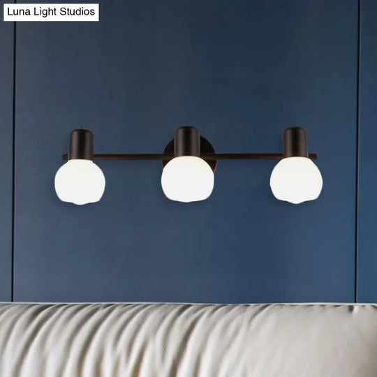 Modern Black/White 3-Bulb Wall Sconce With Opal Glass Bubble Shade For Bathroom Lighting