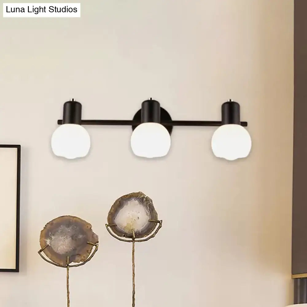 Modern Black/White 3-Bulb Wall Sconce With Opal Glass Bubble Shade For Bathroom Lighting