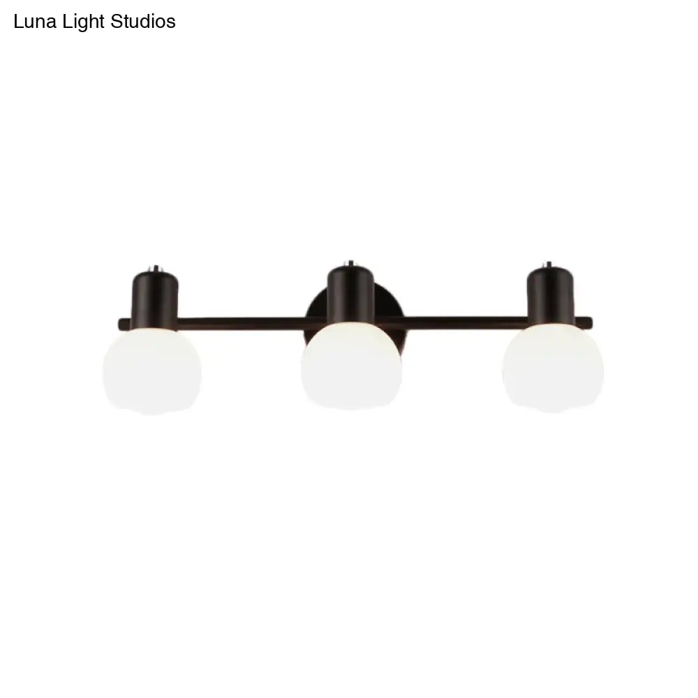 Modern Black/White 3-Bulb Wall Sconce With Opal Glass Bubble Shade For Bathroom Lighting