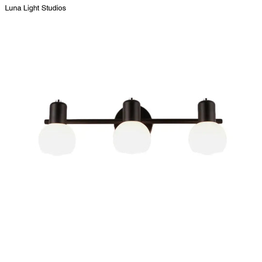 Modern Black/White 3-Bulb Wall Sconce With Opal Glass Bubble Shade For Bathroom Lighting