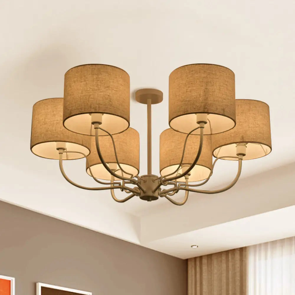 Modern Black/White Barrel Ceiling Lamp: 3/6 Bulbs Fabric Semi Flush Mount Chandelier For Lounge 6 /