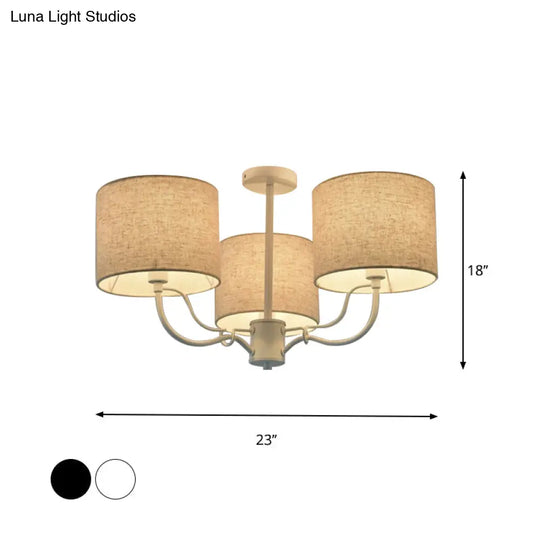 Modern Black/White Barrel Ceiling Lamp: 3/6 Bulbs Fabric Semi Flush Mount Chandelier For Lounge