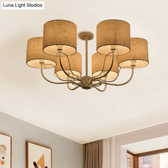 Modern Black/White Barrel Ceiling Lamp: 3/6 Bulbs Fabric Semi Flush Mount Chandelier For Lounge