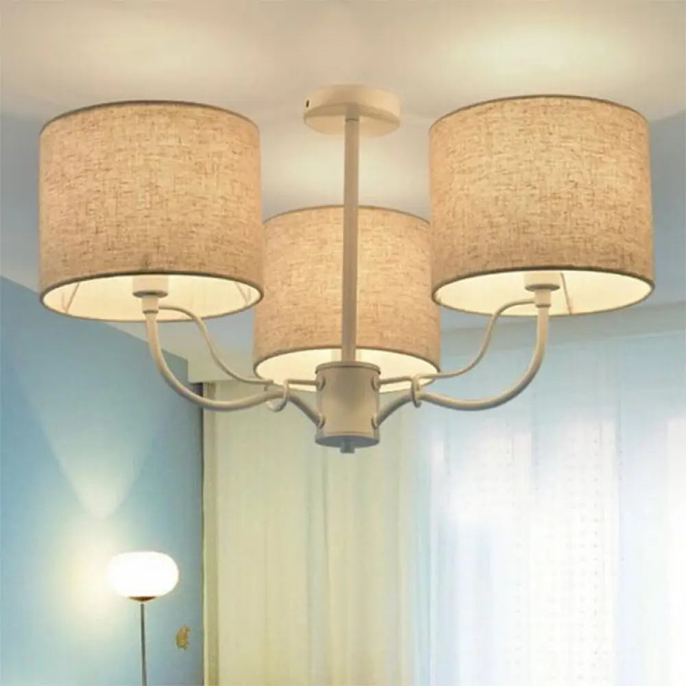 Modern Black/White Barrel Ceiling Lamp: 3/6 Bulbs Fabric Semi Flush Mount Chandelier For Lounge 3 /