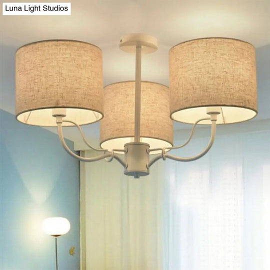 Modern Black/White Barrel Ceiling Lamp: 3/6 Bulbs Fabric Semi Flush Mount Chandelier For Lounge 3 /