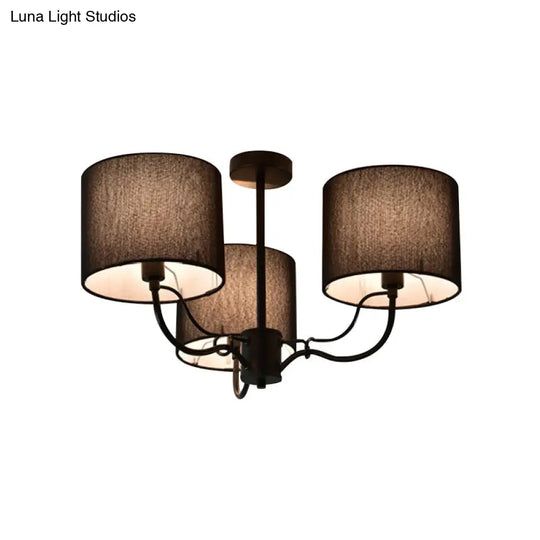 Modern Black/White Barrel Ceiling Lamp: 3/6 Bulbs Fabric Semi Flush Mount Chandelier For Lounge