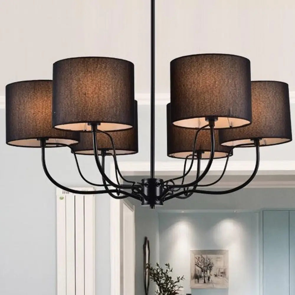 Modern Black/White Barrel Ceiling Lamp: 3/6 Bulbs Fabric Semi Flush Mount Chandelier For Lounge 6 /