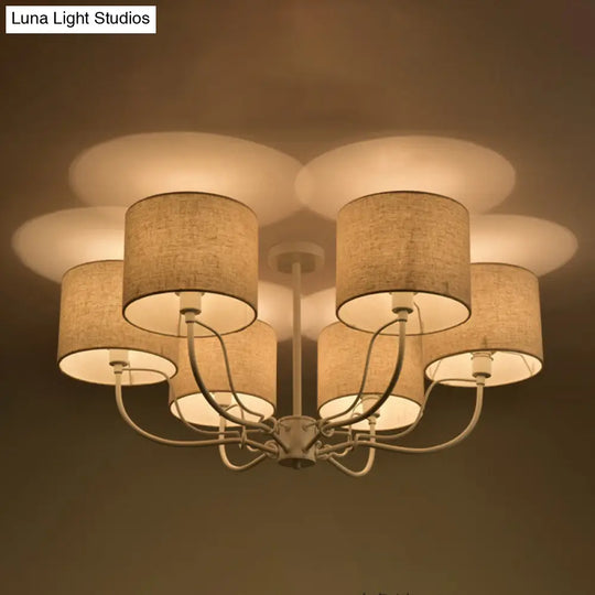 Modern Black/White Barrel Ceiling Lamp: 3/6 Bulbs Fabric Semi Flush Mount Chandelier For Lounge