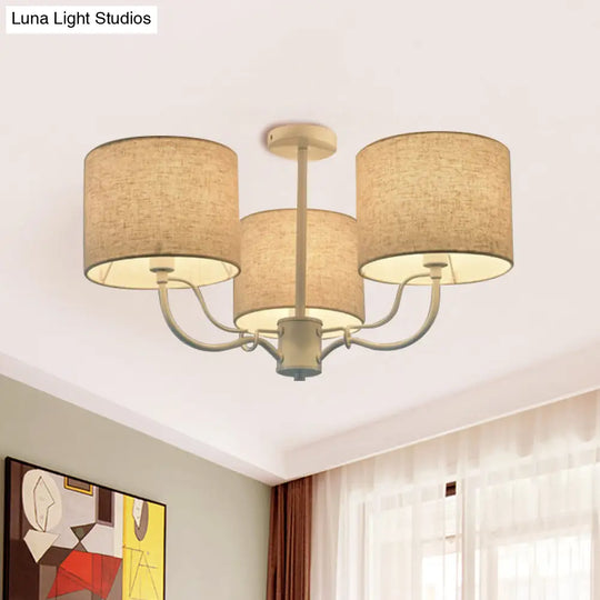 Modern Black/White Barrel Ceiling Lamp: 3/6 Bulbs Fabric Semi Flush Mount Chandelier For Lounge