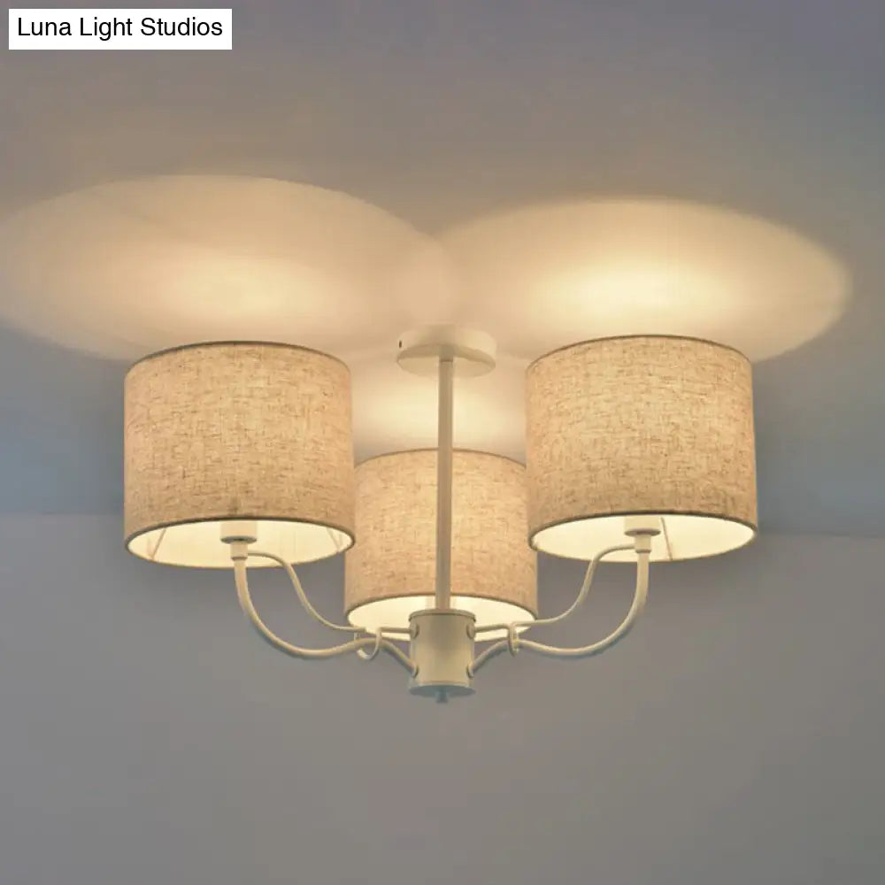 Modern Black/White Barrel Ceiling Lamp: 3/6 Bulbs Fabric Semi Flush Mount Chandelier For Lounge