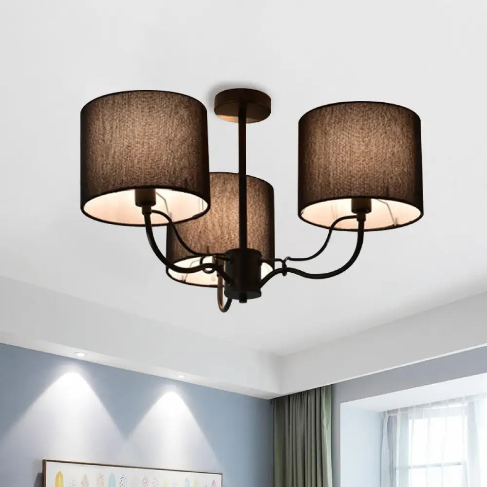 Modern Black/White Barrel Ceiling Lamp: 3/6 Bulbs Fabric Semi Flush Mount Chandelier For Lounge 3 /