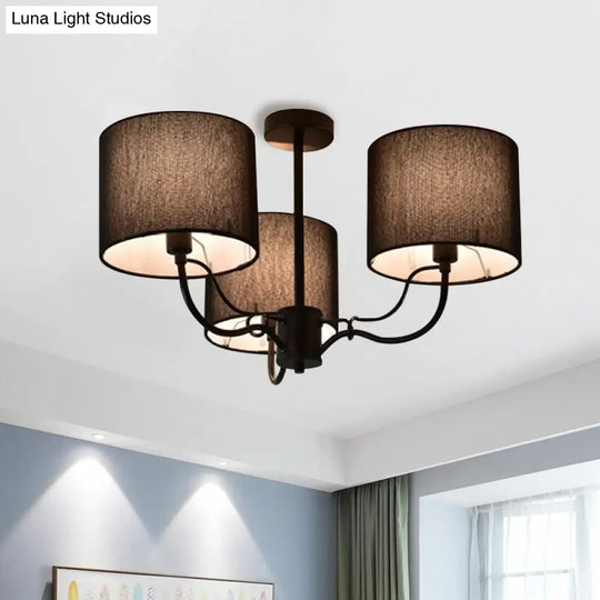 Modern Black/White Barrel Ceiling Lamp: 3/6 Bulbs Fabric Semi Flush Mount Chandelier For Lounge 3 /