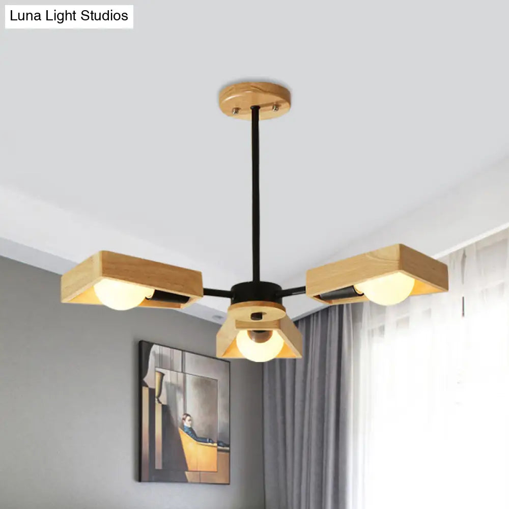 Modern Black/White Burst Flush Mount Chandelier With Swivelable Frame - 3/5 Bulbs Wood Semi Ceiling