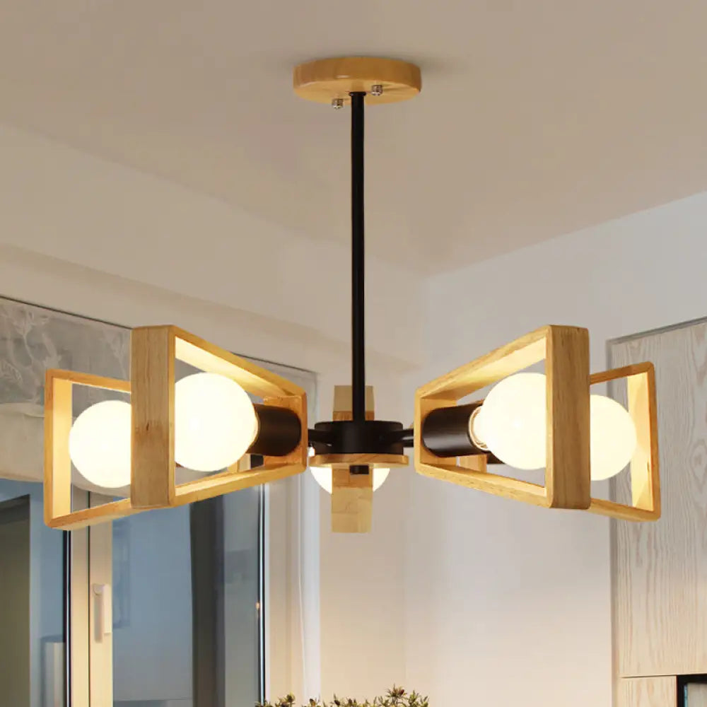 Modern Black/White Burst Flush Mount Chandelier With Swivelable Frame - 3/5 Bulbs Wood Semi Ceiling