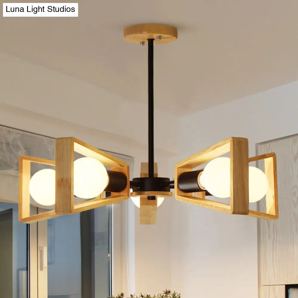 Modern Black/White Burst Flush Mount Chandelier With Swivelable Frame - 3/5 Bulbs Wood Semi Ceiling