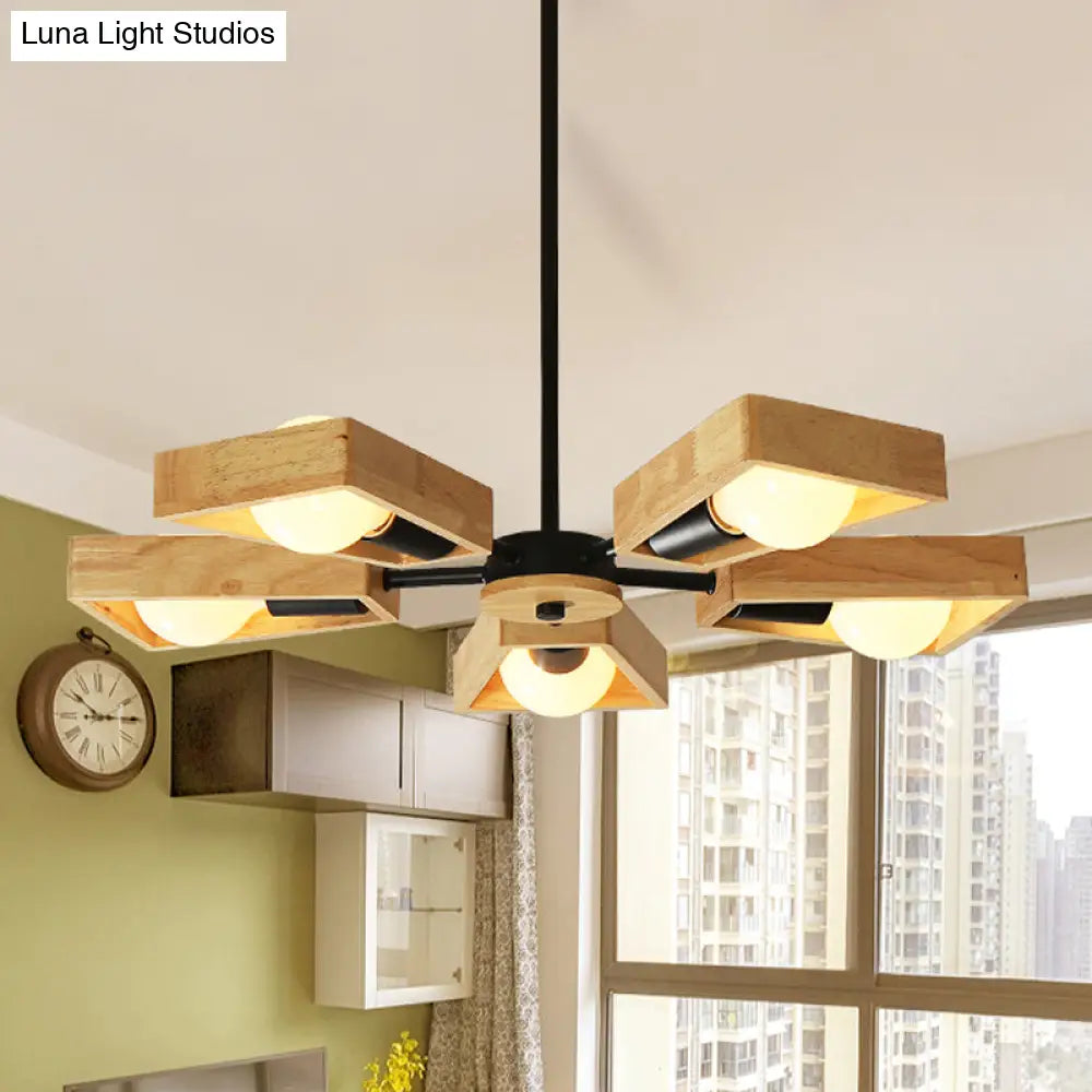 Modern Black/White Burst Flush Mount Chandelier With Swivelable Frame - 3/5 Bulbs Wood Semi Ceiling