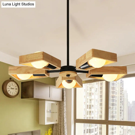 Modern Black/White Burst Flush Mount Chandelier With Swivelable Frame - 3/5 Bulbs Wood Semi Ceiling