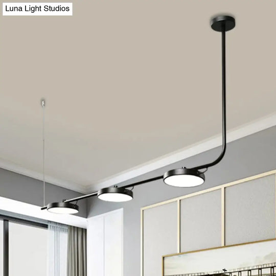 Modern Black/White Chandelier With Drum Shade - 2/3 Lights Island Lighting For Dining Room