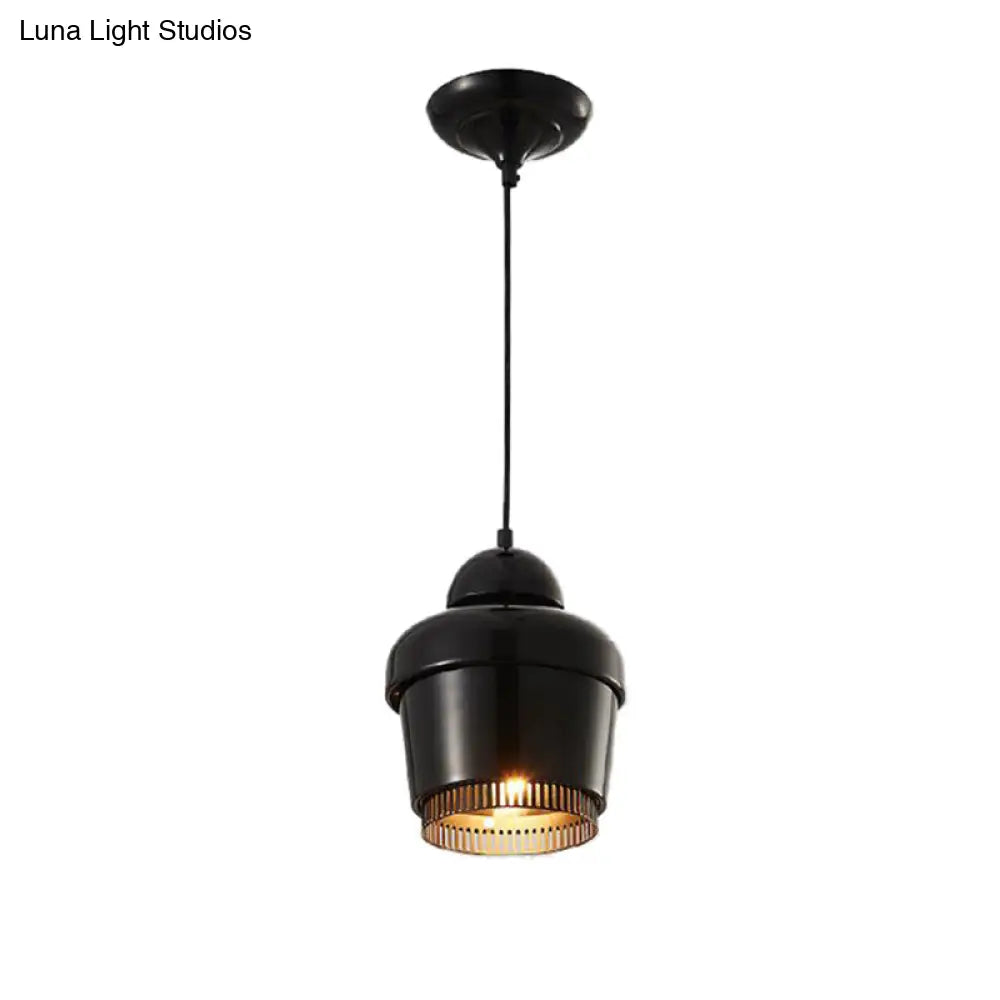 Modern Black And White Jar Pendant Light With Chrome Accents