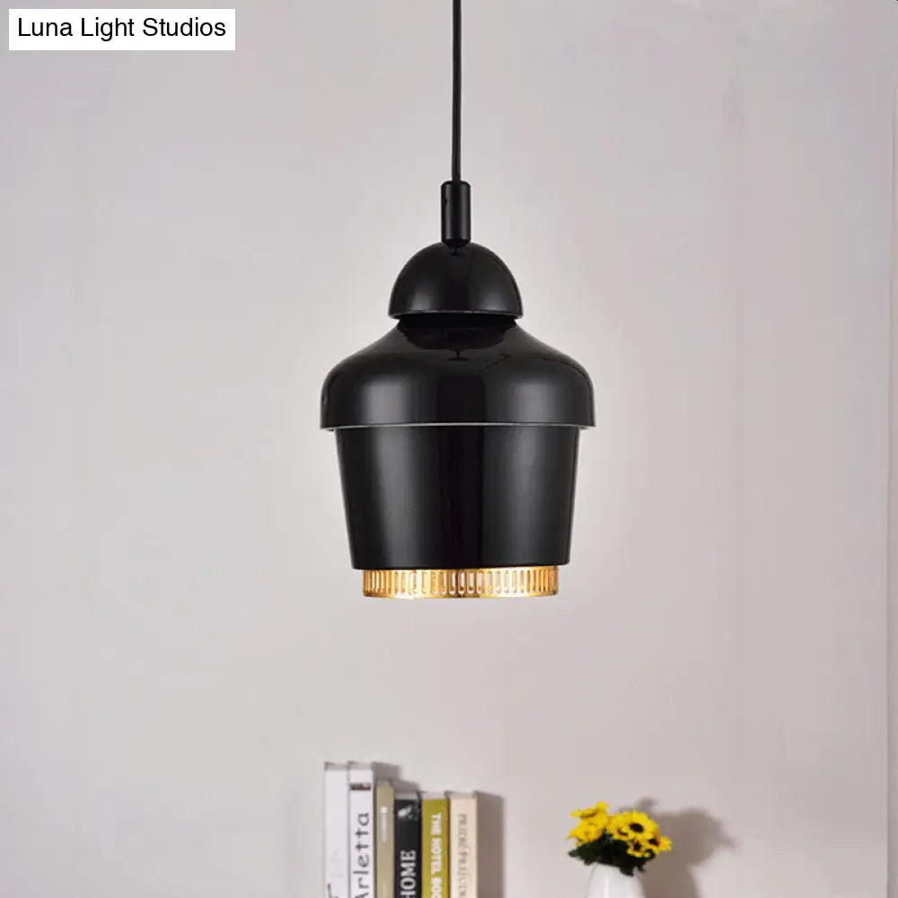 Modern Black And White Jar Pendant Light With Chrome Accents