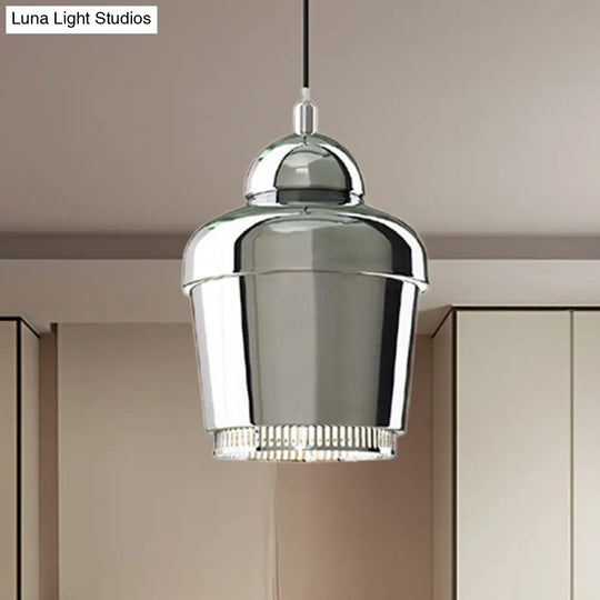 Modern Black And White Jar Pendant Light With Chrome Accents