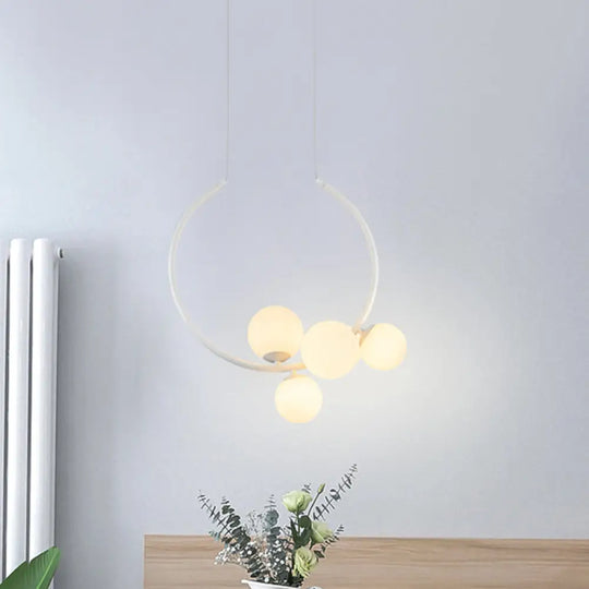 Modern Black/White Circle Chandelier Lamp With Glass Shades - 5-Head Iron Pendant Lighting White