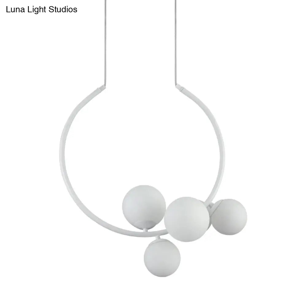 Modern Black/White Circle Chandelier Lamp With Glass Shades - 5-Head Iron Pendant Lighting