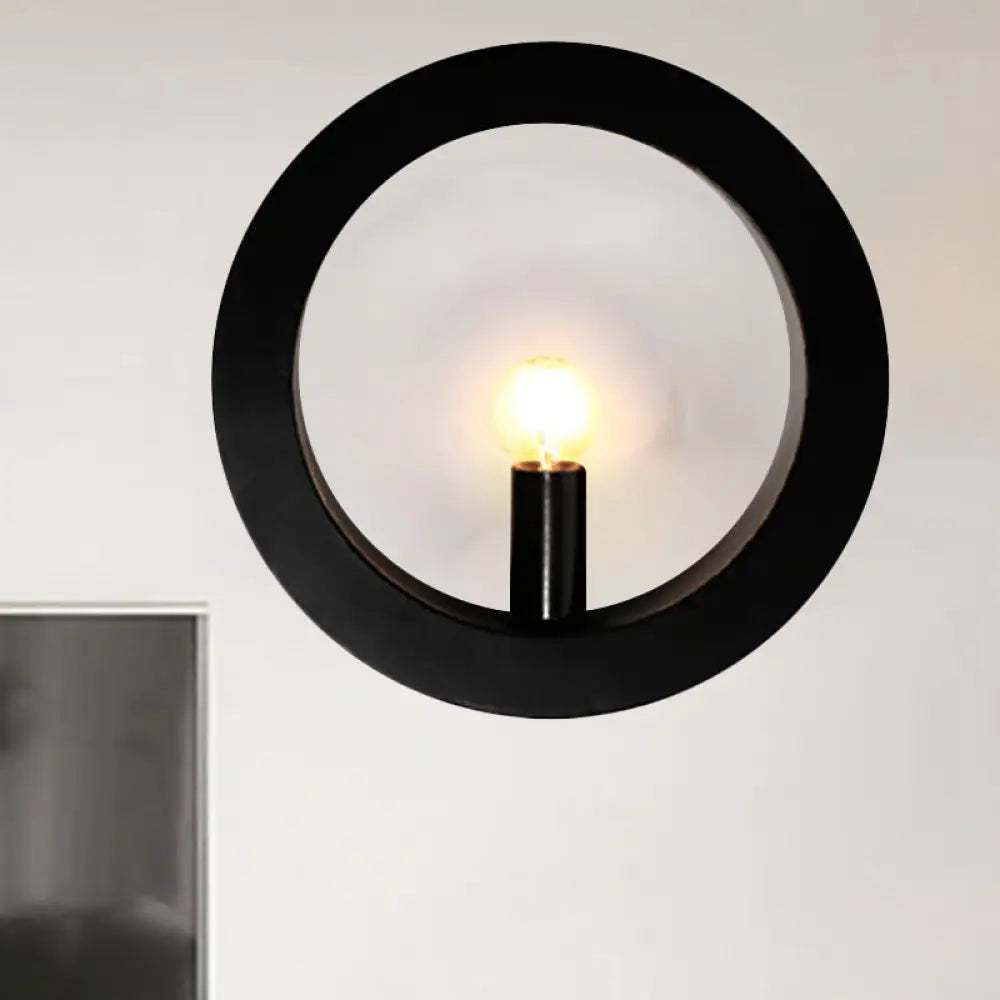 Modern Black/White Circle Wall Light - Simple Metallic 1 Lamp For Bedroom And Hallway Black