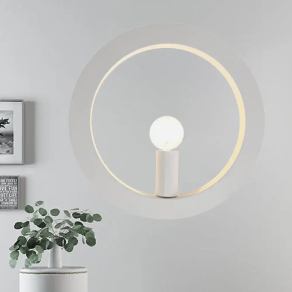 Modern Black/White Circle Wall Light - Simple Metallic 1 Lamp For Bedroom And Hallway White