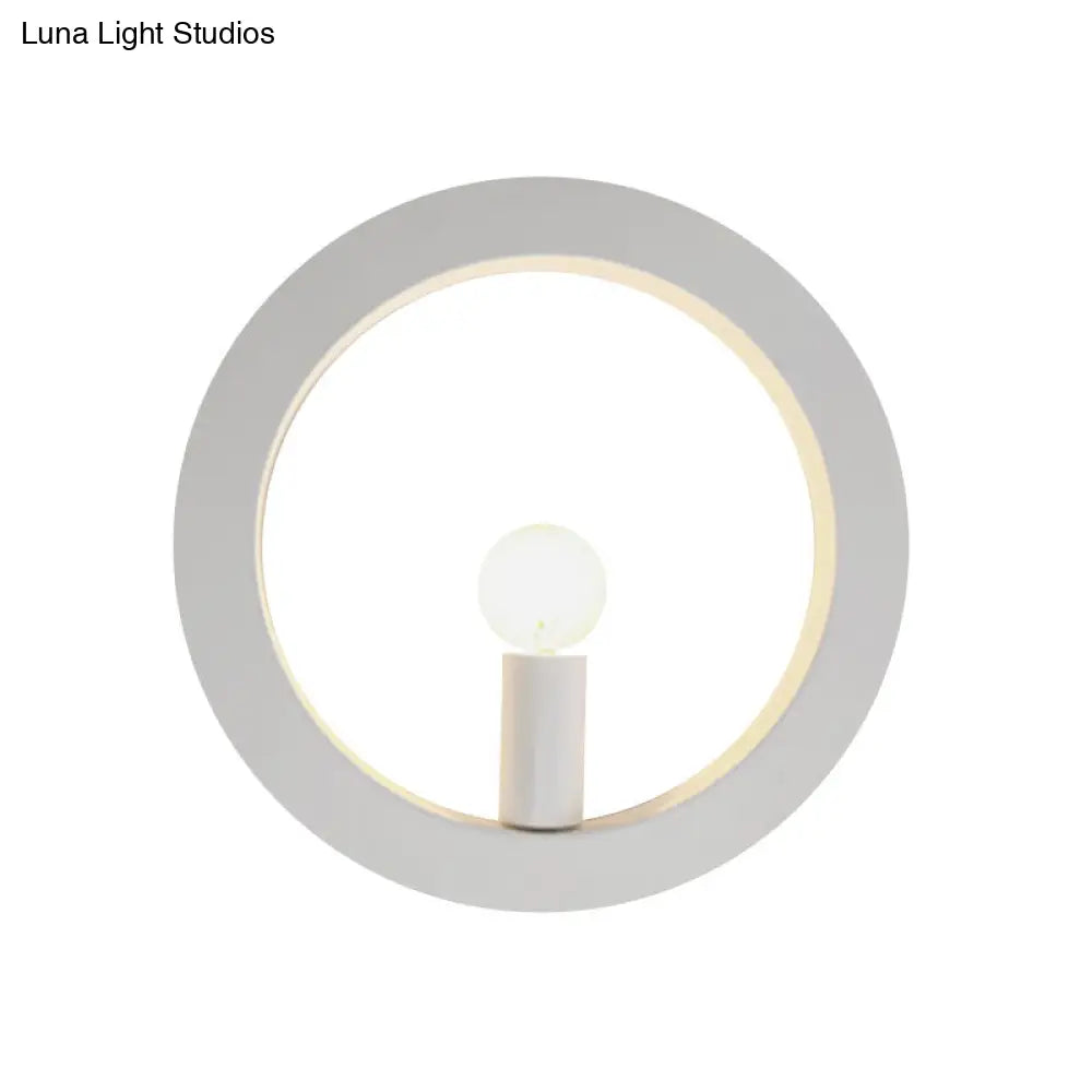 Modern Black/White Circle Wall Light - Simple Metallic 1 Lamp For Bedroom And Hallway