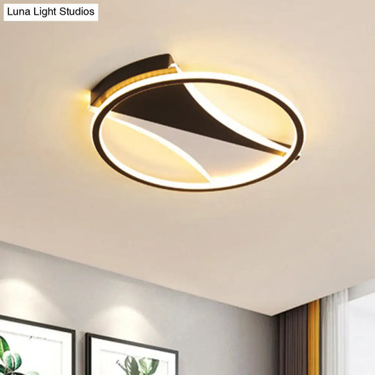 Modern Black & White Circular Flush Ceiling Light In Warm/White 16’/19.5’/23.5’ Diameter