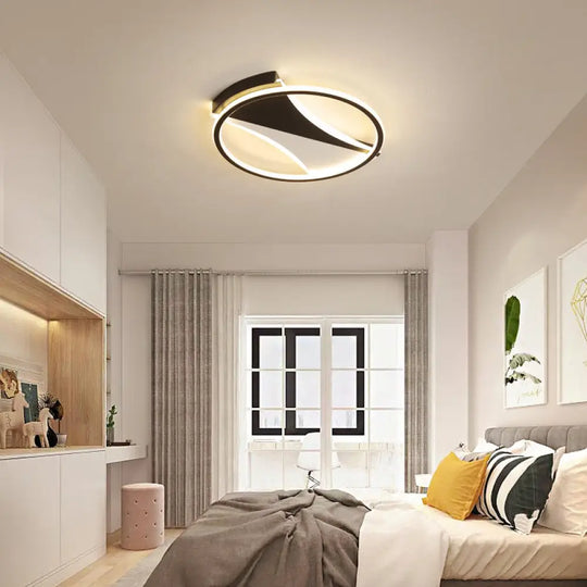 Modern Black & White Circular Flush Ceiling Light In Warm/White 16’/19.5’/23.5’ Diameter