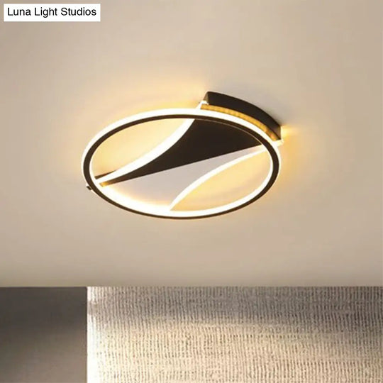 Modern Black & White Circular Flush Ceiling Light In Warm/White 16’/19.5’/23.5’ Diameter