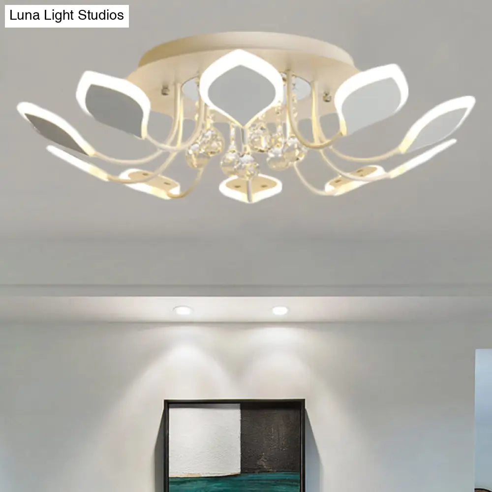 Modern Black/White Crystal Ceiling Light With Raindrop Shade – 10/12 Heads Parlor Flush Mount