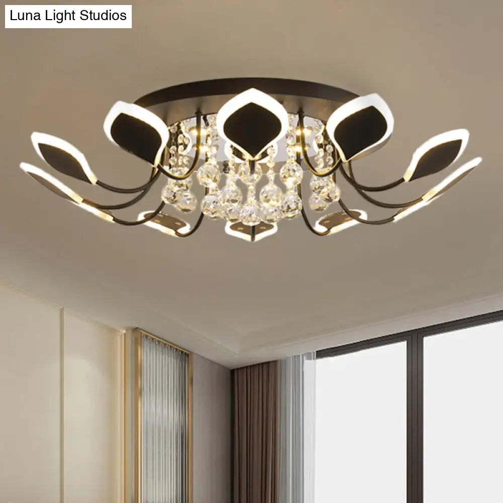 Modern Black/White Crystal Ceiling Light With Raindrop Shade 10/12 Heads Parlor Flush Mount Lamp
