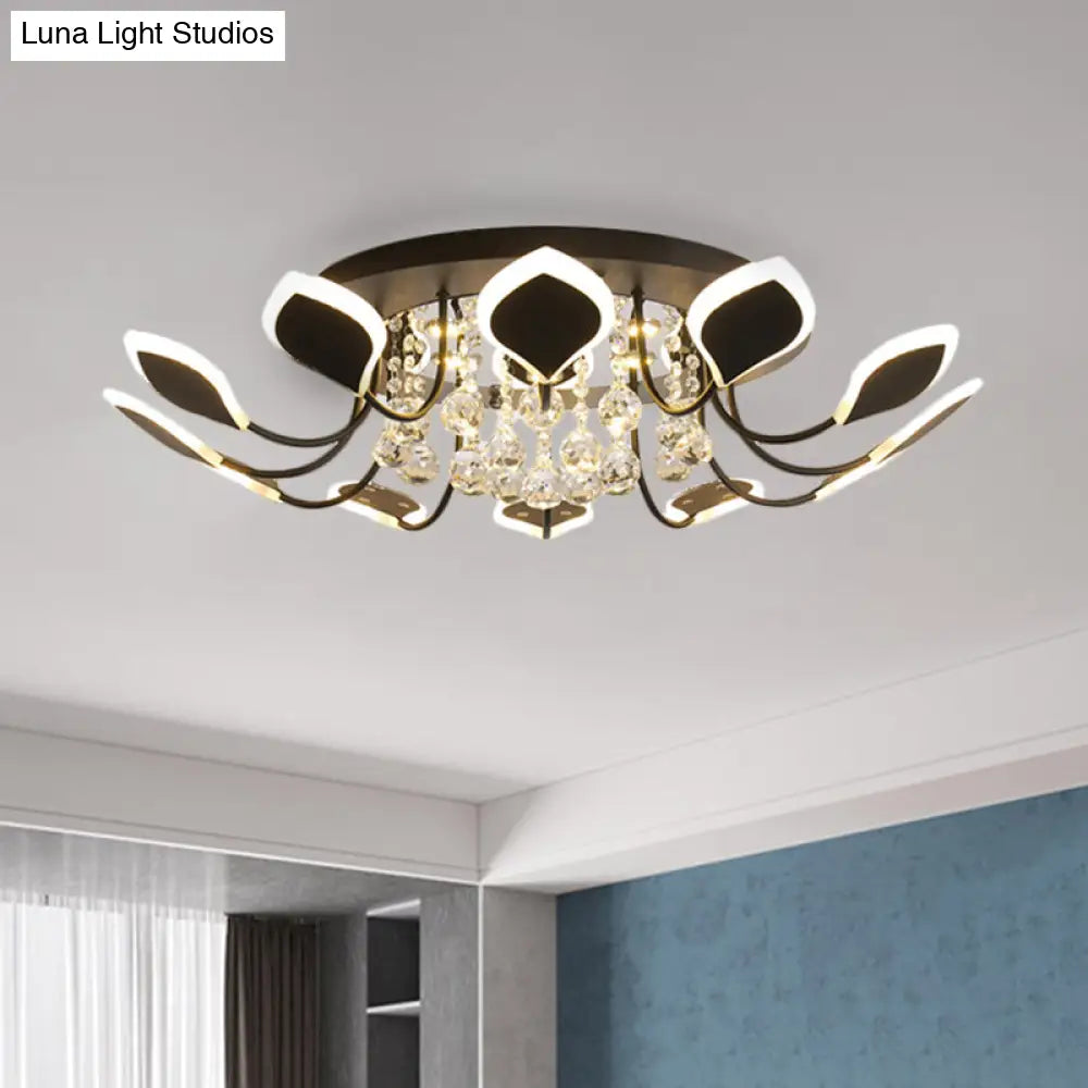 Modern Black/White Crystal Ceiling Light With Raindrop Shade – 10/12 Heads Parlor Flush Mount