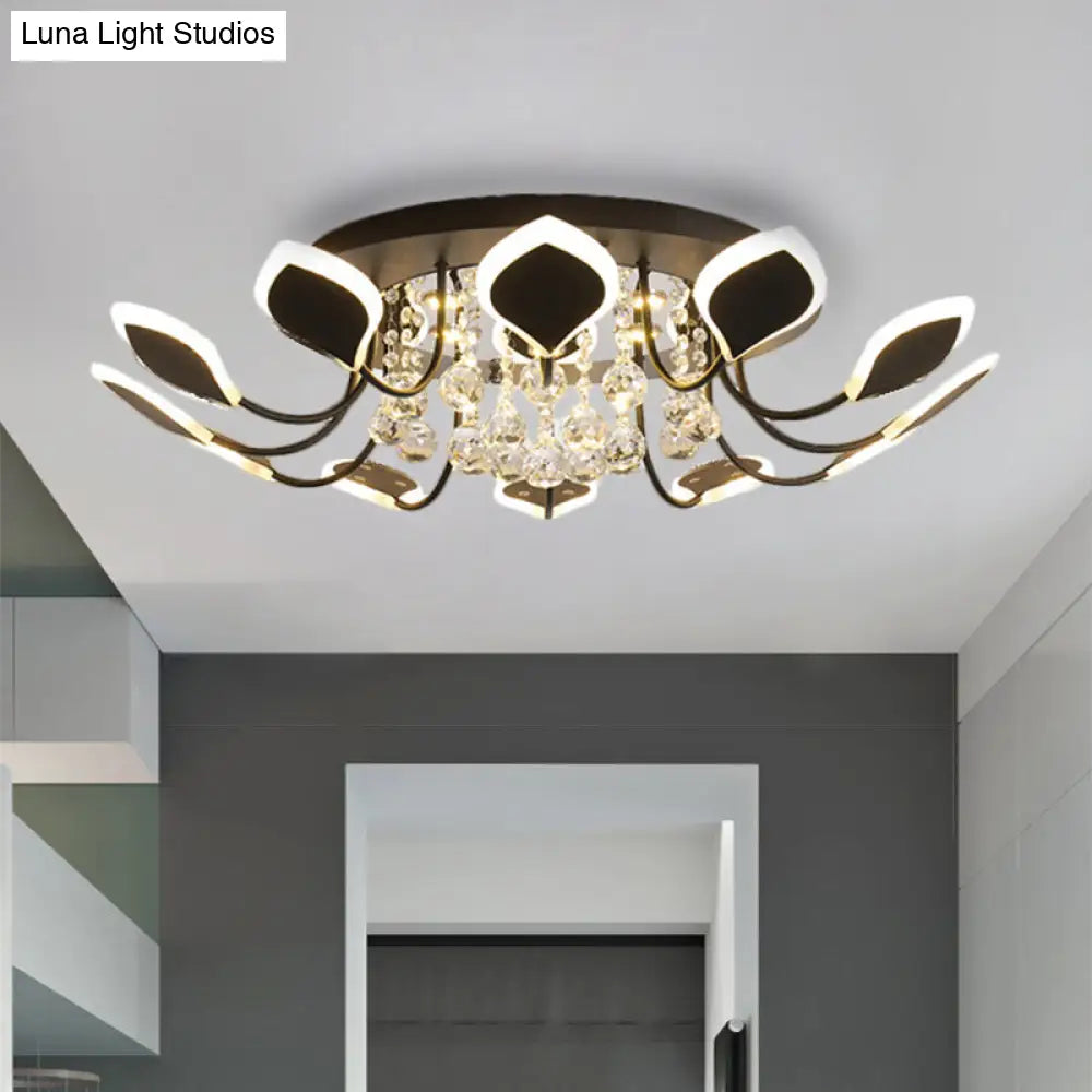 Modern Black/White Crystal Ceiling Light With Raindrop Shade 10/12 Heads Parlor Flush Mount Lamp