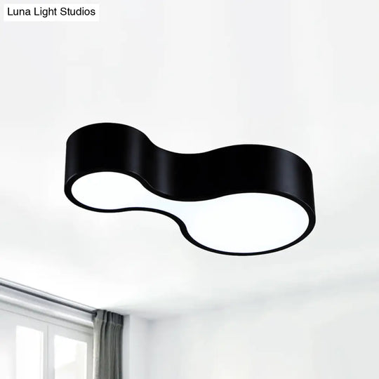 Modern Black/White Curved Flush Led Metal Ceiling Lamp With Frosted Diffuser