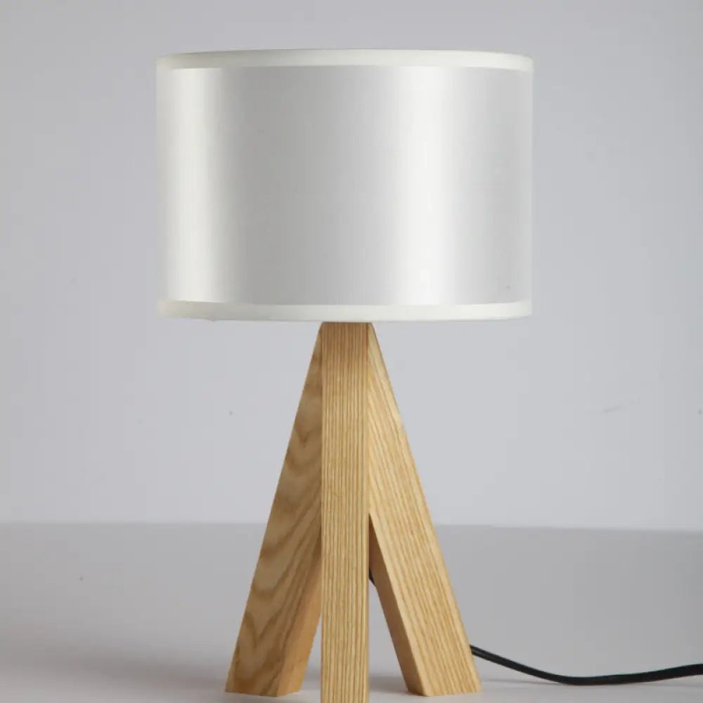 Modern Black/White Cylinder Table Lamp With Wood Tripod Stand White