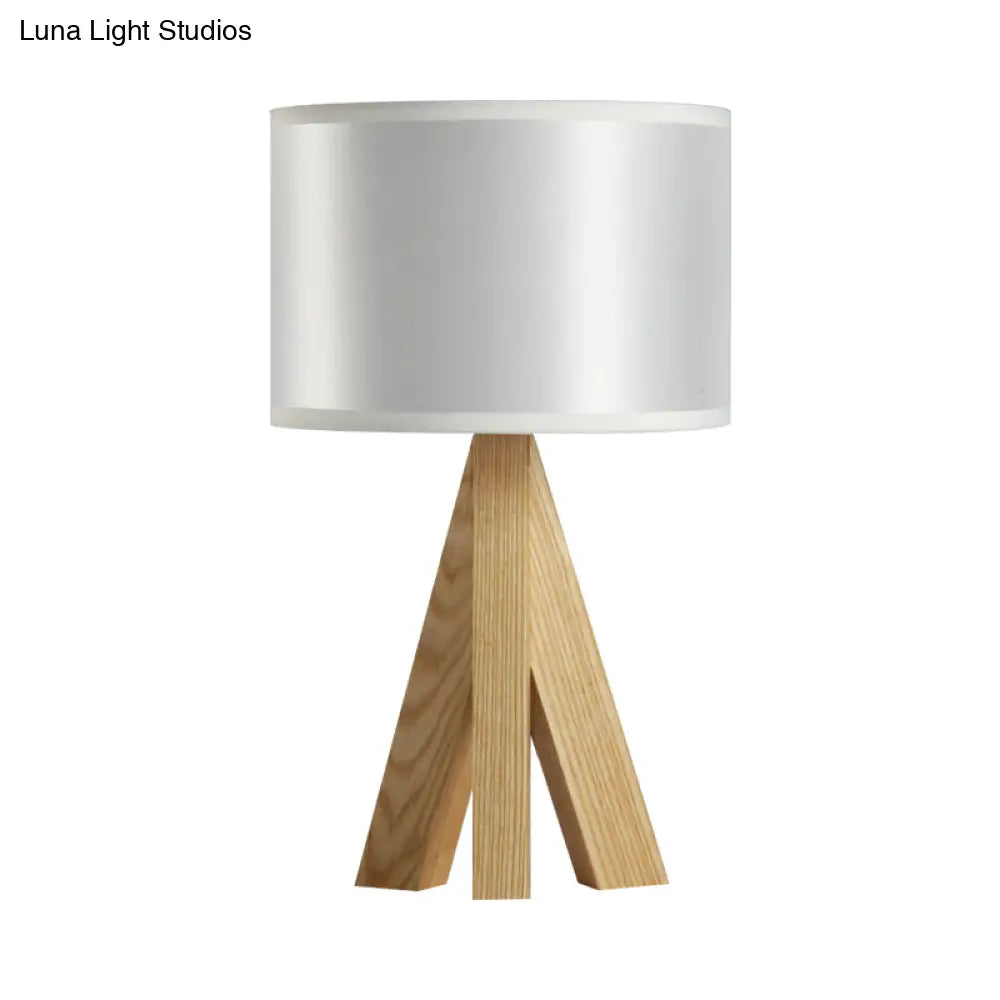 Modern Black/White Cylinder Table Lamp With Wood Tripod Stand