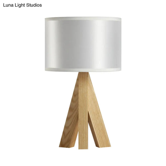 Modern Black/White Cylinder Table Lamp With Wood Tripod Stand