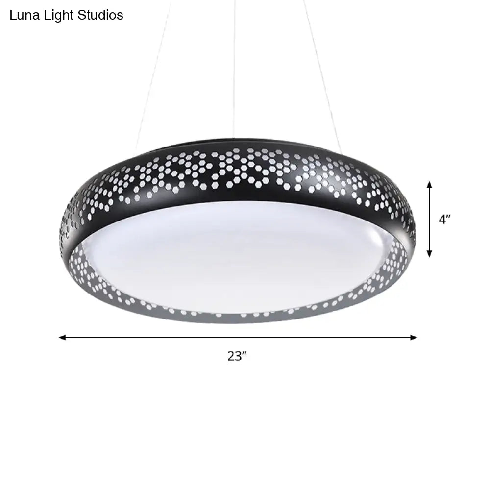 Modern Black/White Drum Hanging Pendant Light 1 Head Metal Fixture In Warm/White/Natural