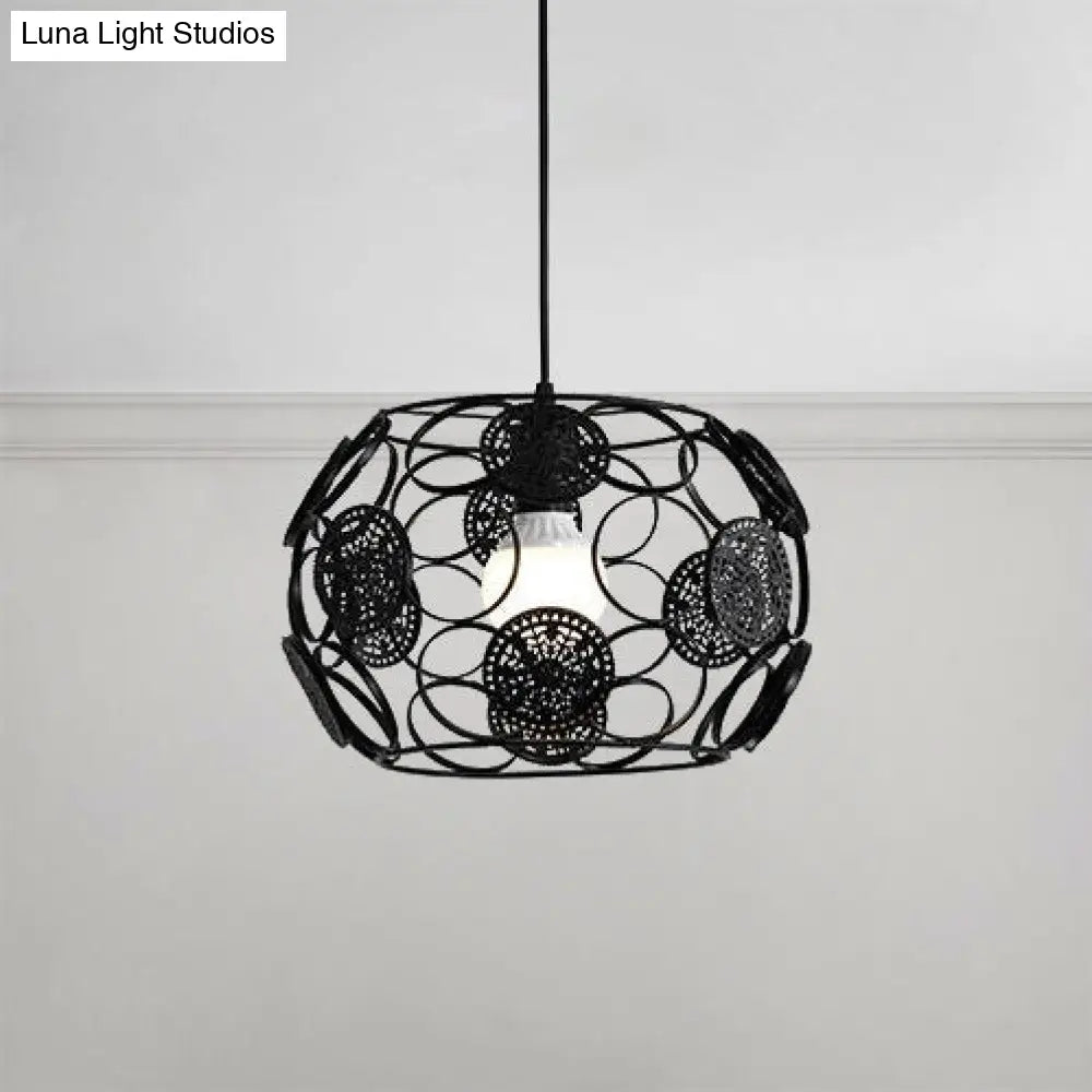 Modern Black/White Drum Pendant Ceiling Lamp - Single Metal Light For Living Room