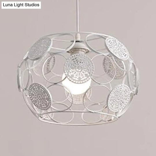 Modern Black And White Drum Ceiling Pendant Lamp Single Light Metal Fixture For Living Room Hanging