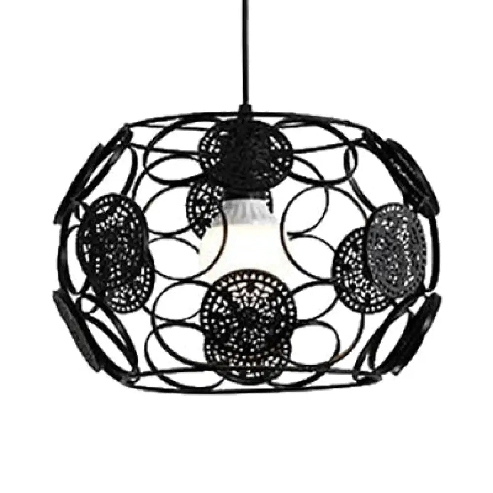 Modern Black/White Drum Pendant Ceiling Lamp - Single Metal Light For Living Room Black