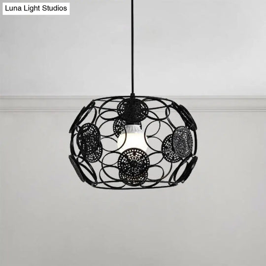Modern Black And White Drum Ceiling Pendant Lamp Single Light Metal Fixture For Living Room Hanging